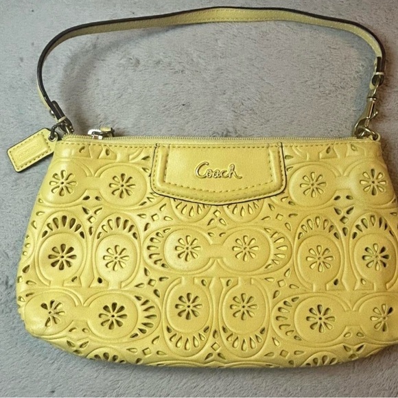 Coach Yellow Floral Cutout Wristlet